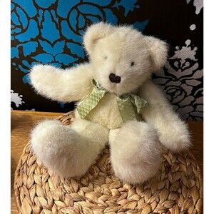 Boyds White Plush Teddy Bear w/ Bow, Black Eyes, Vintage 1993 retired 1999